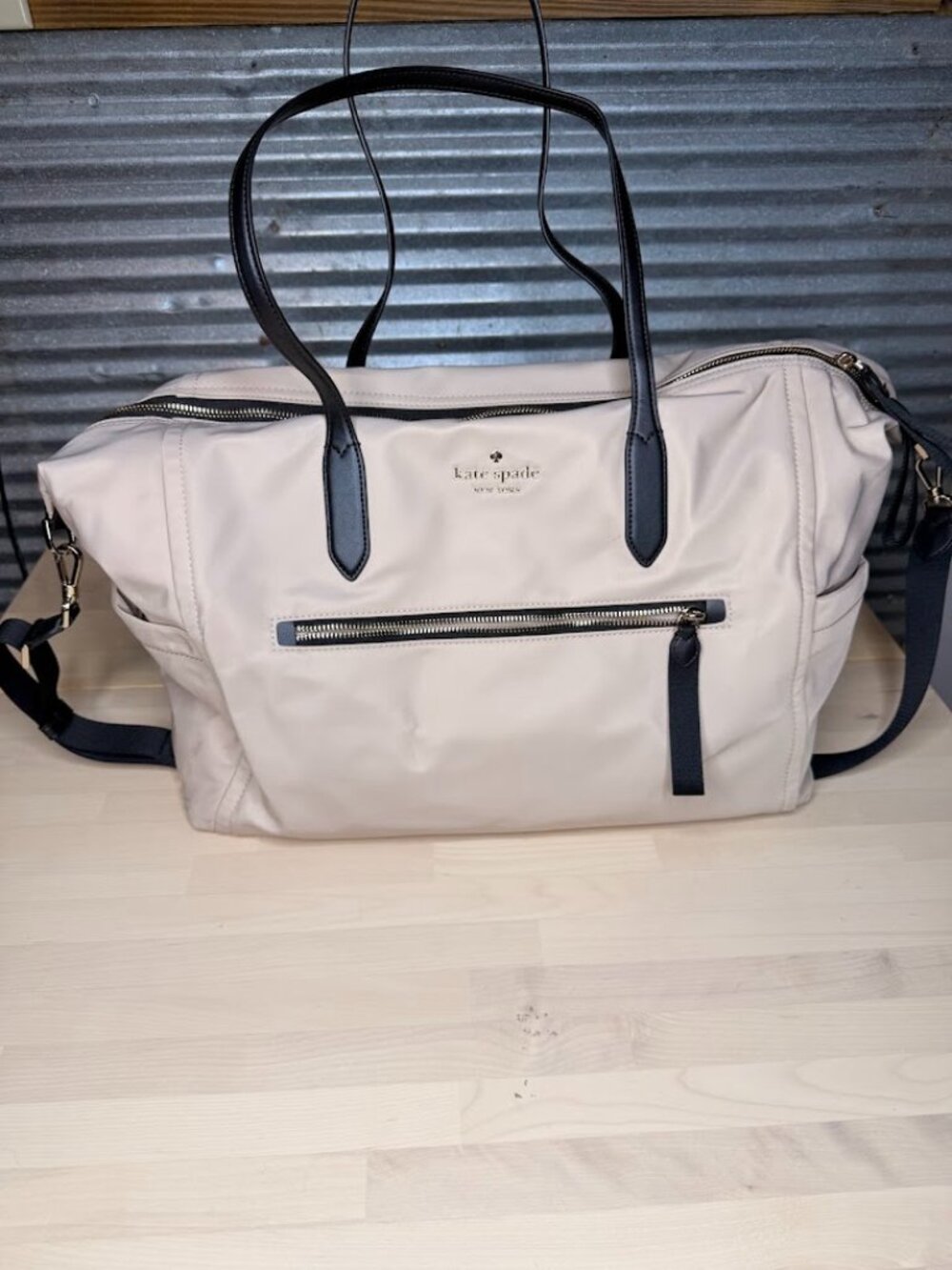 Kate Spade Chelsea Nylon Large Tote / Travel Bag - Neutral Beige / Black Trim